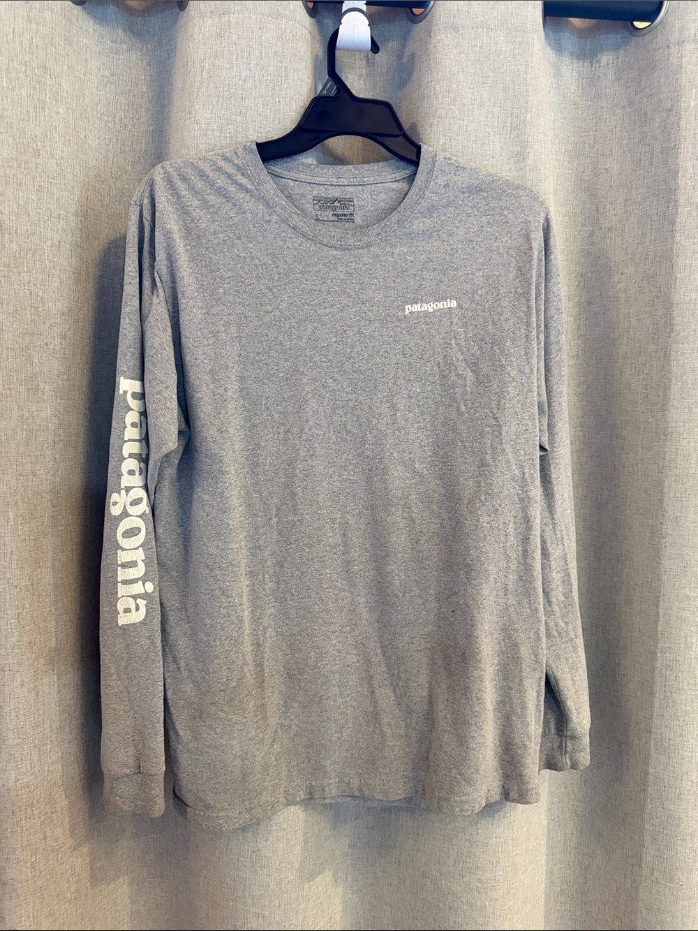 Patagonia Long Sleeve Crew Tee in Heather Gray with White Logo